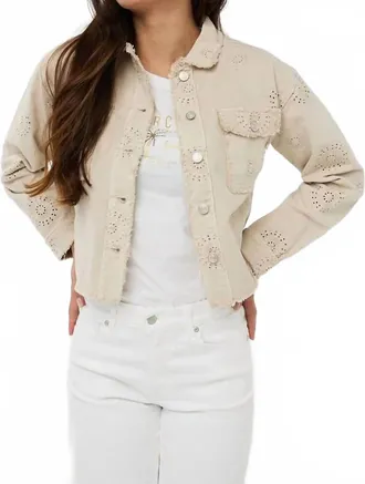 Esqualo Judith Jacket With Embroidery Flowers In Light Sand