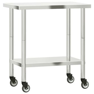 vidaXL Mesa De Trabajo De Cocina Con Ruedas Acero Inox 82,5x55x85 Cm Vidaxl