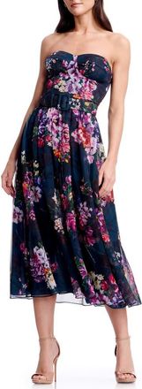Dress The Population Jenny Floral Strapless Fit & Flare Cocktail Dress in Peacock Blue Multi at Nordstrom, Size Xx-Small