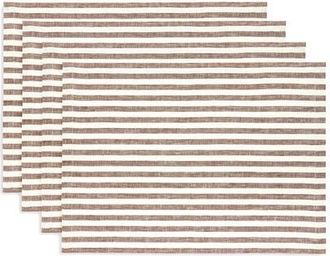 Solino Home Linen Placemats Set of 4, 14 x 19 Inch for Dining Table, Holiday and Everyday Table Decor - Amalfi Stripe in Brown And Cream at