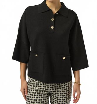 Joseph Ribkoff Boxy Knit Collared Sweater In Black