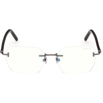 Tom Ford 54mm Rectangular Blue Light Blocking Optical Glasses in Ruthenium Black /T Logo at Nordstrom