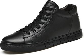 Generic Mens Casual Shoes Fashion Leather Mid Top Slip On Sneakers Light Comfort Walking Shoes for Men (Black,7.5)