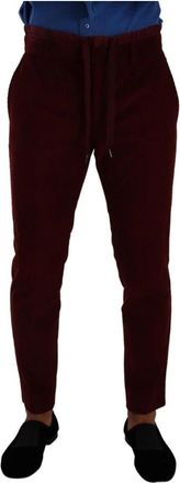 Dolce & Gabbana Bordeaux Fluwelen Formele Broek - Heren - Slim Fit Broeken - Rood - M - Katoen - Broeken
