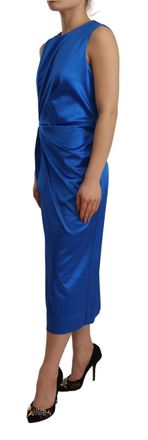 Parosh Acetate Royal Blue Roundneck Sleeveless Sheath Midi Womens Dress (Pre-Owned)
