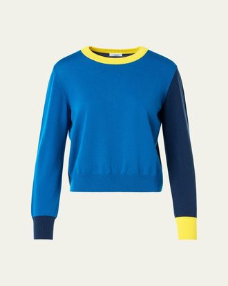 Akris Colorblocked Wool Crewneck Sweater