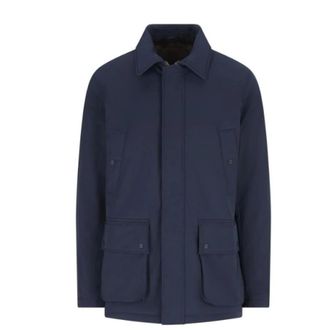 Herno Light Jackets, male, Blue, Size: XL Blue Button-Up Coat with Pockets