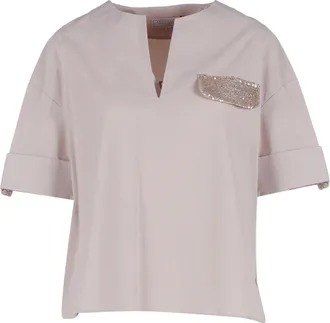 Antonelli Boxy V Notch Sequined T-Shirt