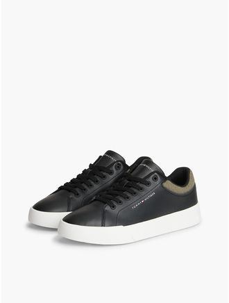 Tommy Hilfiger Mens Tommy Logo Mixed-Texture Court Sneaker - Black - US 11.5 / EU 45