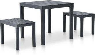 vidaXL Mesa De Jard&iacute;n Con 2 Bancos Pl&aacute;stico Gris Antracita Vidaxl