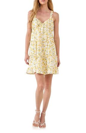 endless rose Floral Print Tiered Sundress in Yellow Multi at Nordstrom, Size Medium