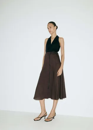 Mango Vestito lyocell bicolore cintura nero - Donna - XS - MANGO