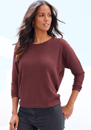 Vivance Langarmshirt VIVANCE aus weichem Strukturstrick, Damen, Gr. 32/34, lila (aubergine), Strick, Obermaterial: 70% Polyester (REPREVE), 30% Viskose, unifa