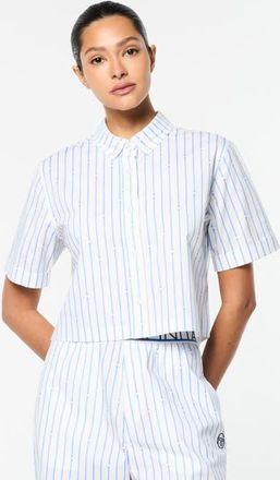 Sergio Tacchini Womens Colonna Cropped Shirt in French Blue at Nordstrom, Size X-Large