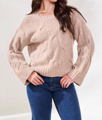 Tribal Cable-Knit Textured Crewneck Sweater In H Almond