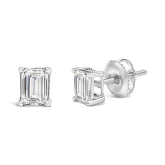 House of Brilliance 14K Gold Emerald Cut Lab-Grown Diamond Solitaire Stud Earrings with Screw Backs