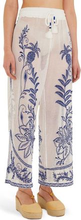 Farm Rio Nina Floral Embroidery Open Stitch Cover-Up Pants in Nina Embroidery Off- at Nordstrom, Size X-Small