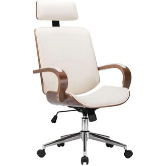 vidaXL Silla Oficina Con Reposacabezas Cuero Sint&eacute;tico Madera Crema Vidaxl
