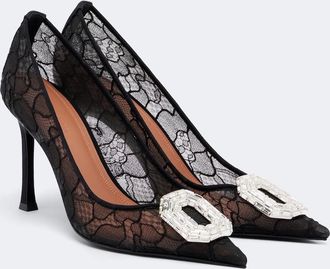 Amina Muaddi Camelia embellished lace pumps