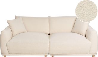 Beliani Divano A 3 Posti In Tessuto Con Cuscini Decorativi Gambe In Legno Bianco Sporco Jubek