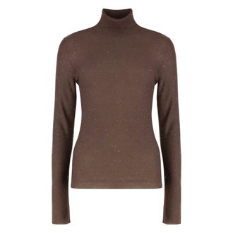 Fabiana Filippi Truien & Vesten, Dames, Bruin, M, Wol, Wollen trui met hoge hals en pailletten