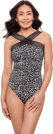 Aqua Green High Criss Cross Neck Full Coverage Novelty Trim One-Piece Swimsuit in Seeing Spots at Nordstrom, Size X-Large