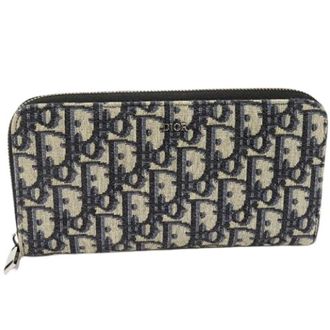 Dior Pre-owned Wallets, female, Multicolor, Size: ONE SIZE Pre-owned Oblique Jacquard Canvas Calfskin Long Zip Wallet