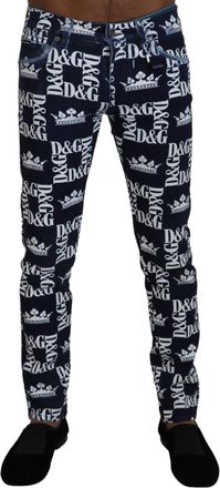 Dolce & Gabbana Mens Crown Logo Slim Fit Jeans - Dark Blue Cotton - Size EU 48 (Mens)