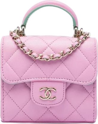 Chanel Pre-owned Mini Satchel - Dames - Vintage Mini Tas - Roze - ONE Size - Leer - Vintage