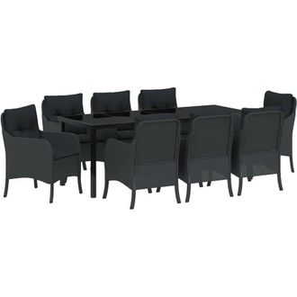vidaXL Conjunto De Comedor De Jard&iacute;n Con Coj&iacute;n 9 Pcs Negro Polirat&aacute;n Vidaxl
