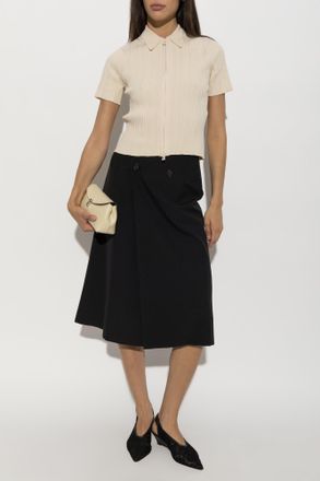 Victoria Beckham Ribbed Short-sleeve Top, Womens, Beige