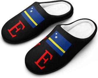 Generic Love Curacao Flag Mens House Slippers Memory Foam Washable Cotton Slip on Home Shoes