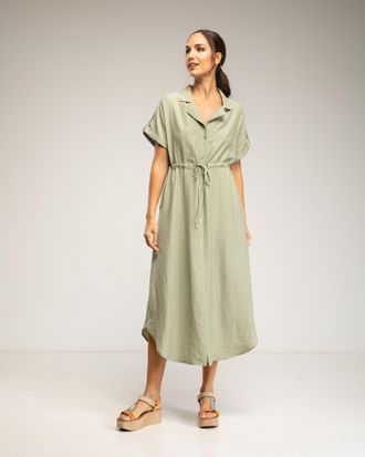 Tantra Midi-jurk met elastische taille en borst, rimpelmouwen en zakken