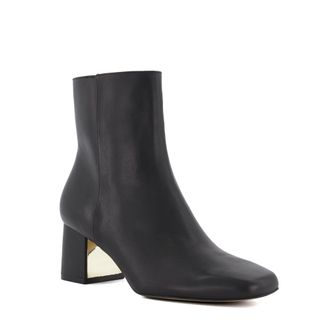 Dune London Womens Ladies Onsen - Metal-Pleated Block-Heel Ankle Boots - Black Leather - Size UK 3