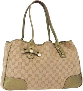 Gucci Pre-owned Shoulder Bags, female, Beige, Size: ONE SIZE Pre-owned Canvas Shoulder Bag