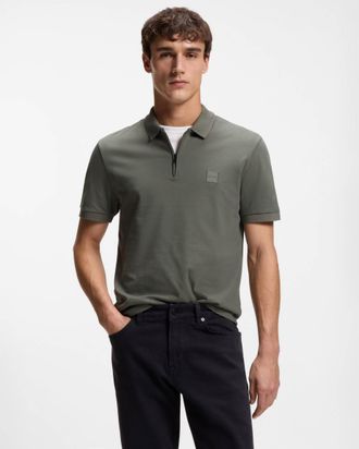 Boss Orange by Hugo Boss Mens Passerzip Polo Shirt in Dark Green Cotton - Size X-Large