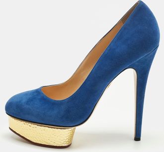 Charlotte Olympia Blue Suede Dolly Platform Pumps
