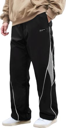 Feoya Mens Track Pants Straight Leg Baggy Joggers Y2k Drawstring Casual Trousers Hip Hop Streetwear Parachute Harajuku Pants Black XXL