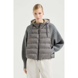 Brunello Cucinelli Nylon hooded down jacket in Grey at Nordstrom, Size 34 It