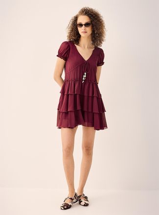 Twik Womens Charm cord tiered chiffon dress