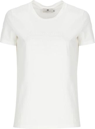 Elisabetta Franchi Logo T-Shirt - Dames - T-shirts - Wit - XL - Katoen - Tops