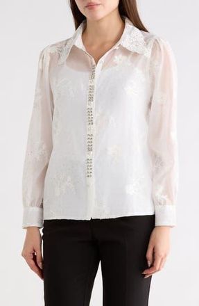 Forgotten Grace Embroidered Long Sleeve Top in White at Nordstrom Rack, Size X-Large