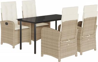 vidaXL Set Comedor De Jard&iacute;n 5 Pzas Con Cojines Rat&aacute;n Sint&eacute;tico Beige Vidaxl