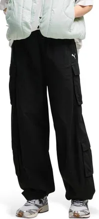 Puma Essentials Relaxed Barrel Cargo Pants in Puma Black at Nordstrom, Size X-Small