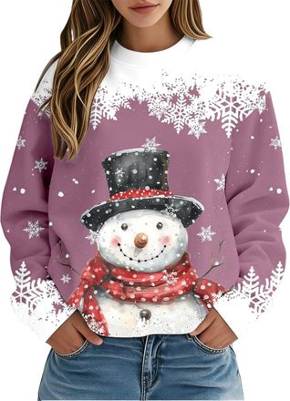 Generic Womens Christmas Jumpers Reindeer Printed Sweatshirt Top Womens Long Sleeve Crew Neck Pullover Sweatshirts Christmas Jumpers Ladies Loose Fit Plus Siz