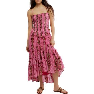 Free People Alejandra Smocked Bodice Tiered Sundress in Hot Pink Combo at Nordstrom Rack, Size X-Small