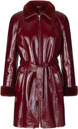 Saks Potts Burgundy Tuscan Lamskin Fusun Shearling Coat Size XS