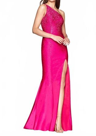 Faviana Womens One Shoulder Gown In Hot Pink