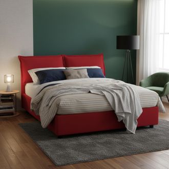 Dmora Talamo Italia - Cama Matrimonial Denise, Cama Contenedor Con Revestimiento De Tela, 100% Made In Italy, Apertura Frontal, Con Colch&oacute;n 160x190 Cm Inclu