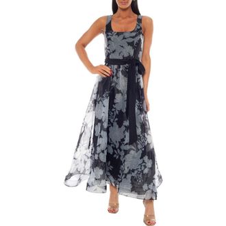 Marina Rossini Floral Organza Cocktail Dress in Black/White at Nordstrom Rack, Size Small
